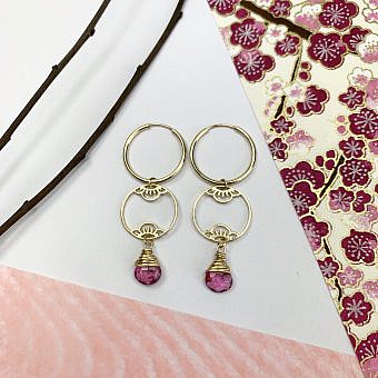 Alternative view of Cherry Blossom Flower Round Circle Frame Brushed 14kt Gold Vermeille Amoracast - Pendants Charms