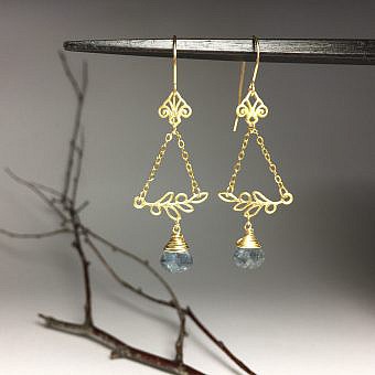 Alternative view of Small Olives on Branch Brushed 14kt Gold Vermeille Amoracast - Connectors Pendants Charms