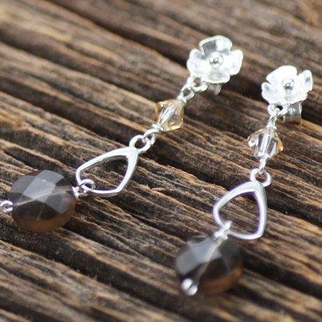 Poppy Flower Studs with Loop Earrings Sterling Silver .925 Amoracast - Image 2