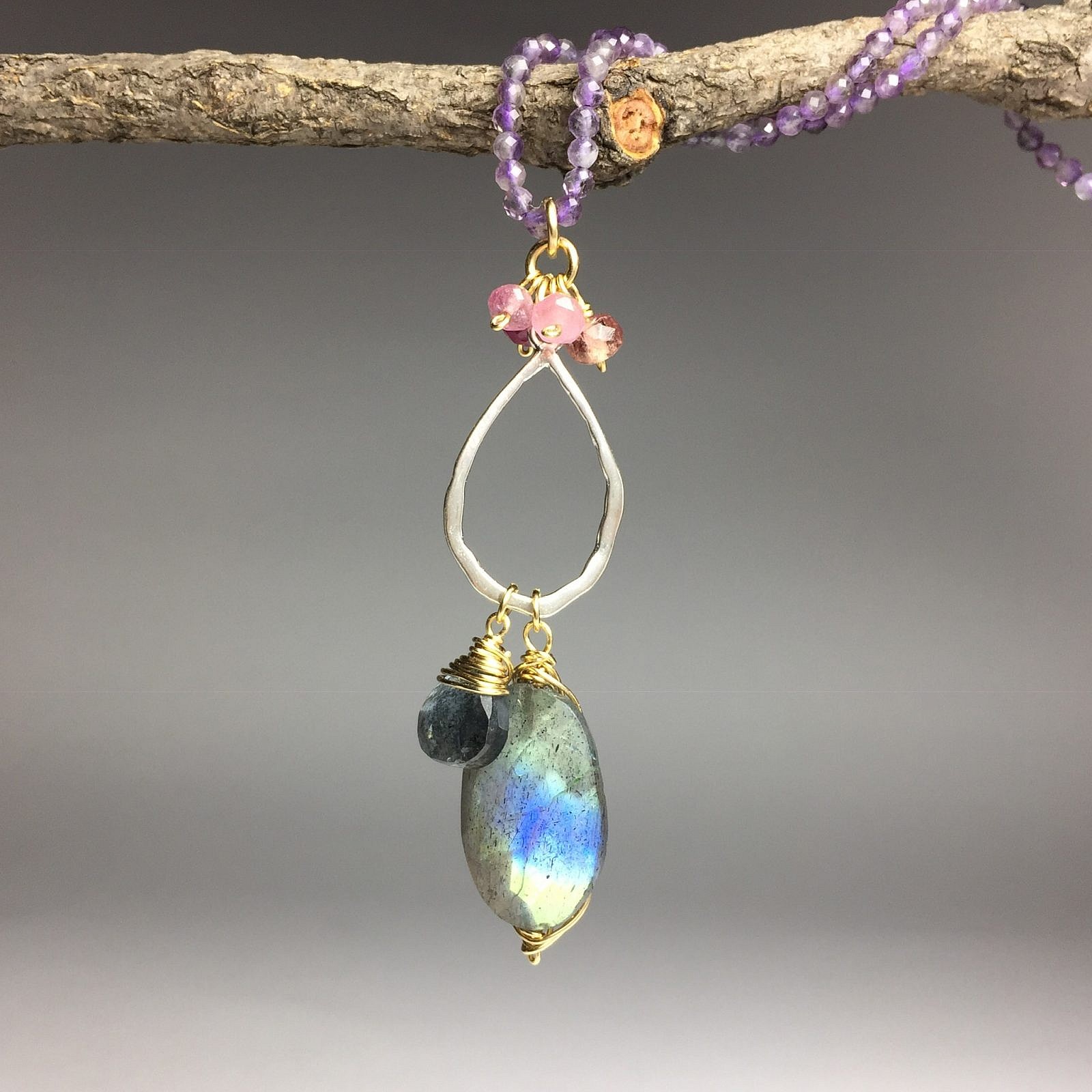Medium Organic Teardrop Pear Frame Sterling Silver .925 Amoracast - Pendants - Image 2