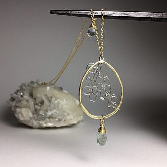 Alternative view of X-Large Organic Teardrop Pear Frame Brushed 14kt Gold Vermeille Amoracast - Pendants