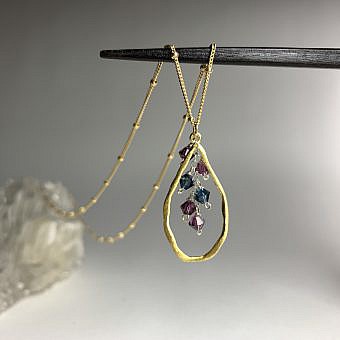 Alternative view of Organic Twisted Teardrop Pear Frame Brushed 14kt Gold Vermeille Amoracast - Pendants