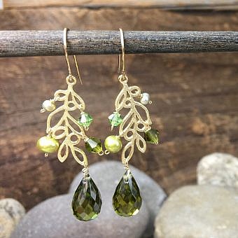 Alternative view of Medium Olives on Branch Brushed 14kt Gold Vermeille Amoracast - Connectors Pendants