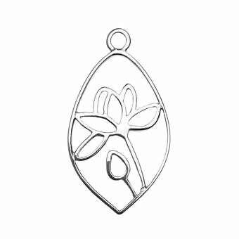 Lotus Pond Flower Teardrop Frame Sterling Silver .925 Amoracast - Pendants