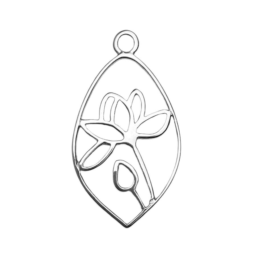 Lotus Pond Flower Teardrop Frame Sterling Silver .925 Amoracast - Pendants
