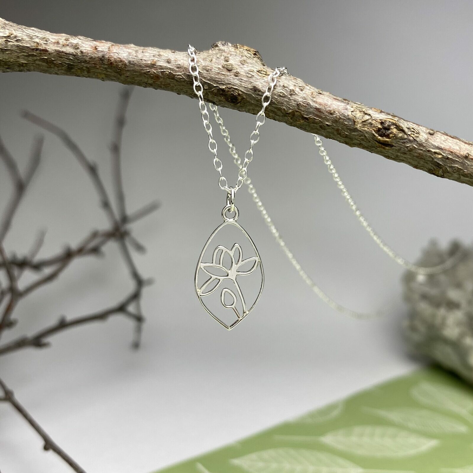 Lotus Pond Flower Teardrop Frame Sterling Silver .925 Amoracast - Pendants - Image 2