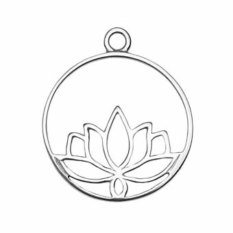 Lotus Pond Flower Round Circle Frame Sterling Silver .925 Amoracast - Pendants Charms