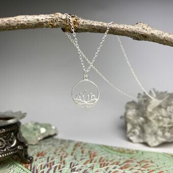 Alternative view of Lotus Pond Flower Round Circle Frame Sterling Silver .925 Amoracast - Pendants Charms