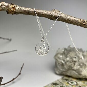 Alternative view of Fiddle Head Ferns Round Circle Frame Sterling Silver .925 Amoracast - Pendants Charms