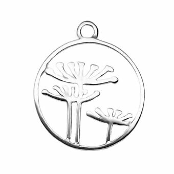 Queen Anne's Lace Flowers Round Circle Frame Sterling Silver .925 Amoracast - Pendants Charms