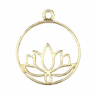 Lotus Pond Flower Round Circle Frame Brushed 14kt Gold Vermeille Amoracast - Pendants Charms