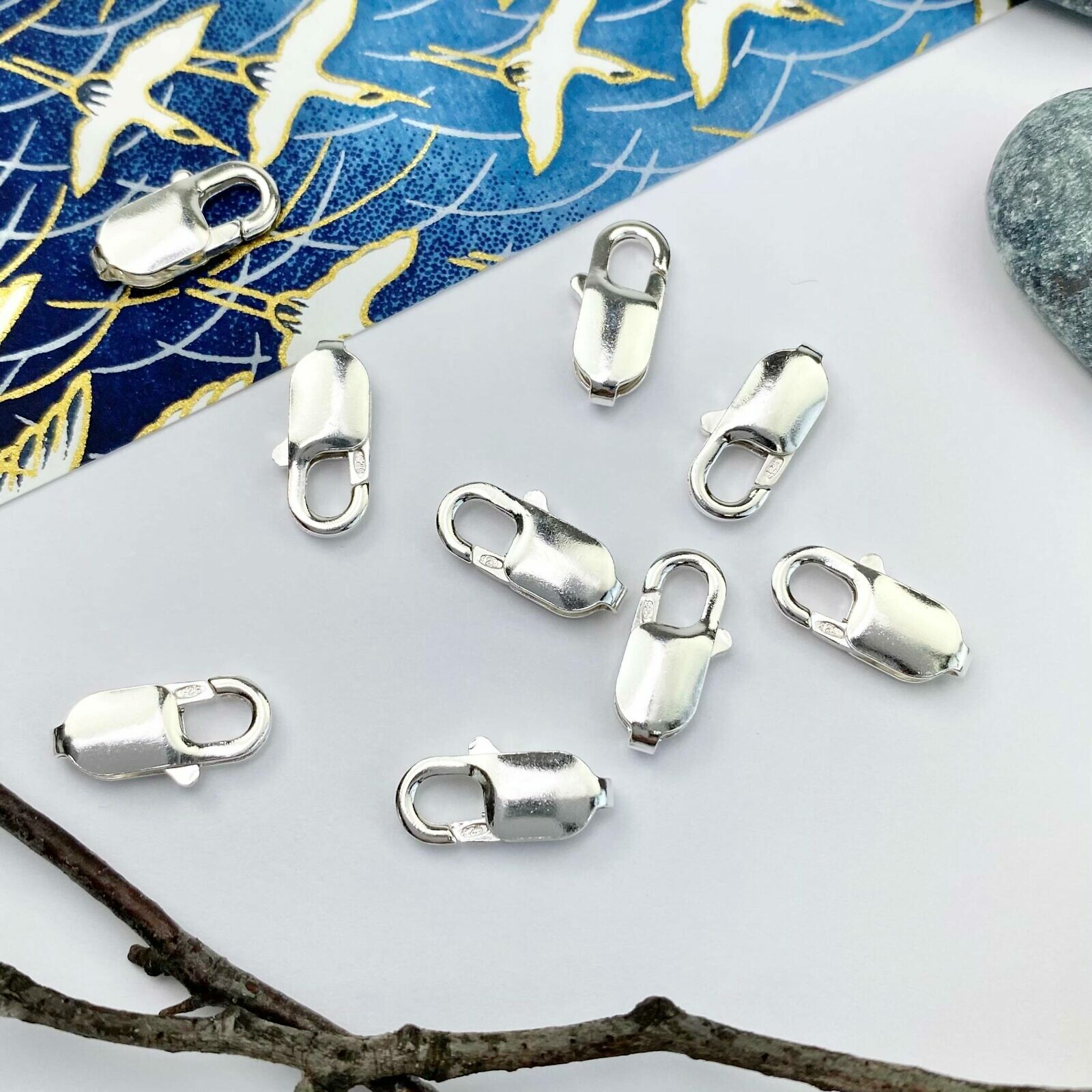 6.5 x 16mm Rectangle Lobster Claw Clasps Sterling Silver .925