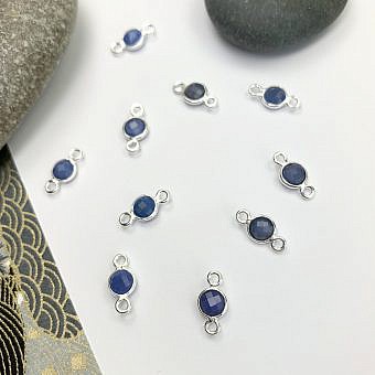 6mm Greyish Blue Onyx Round Bezel Set Sterling Silver .925 - Connectors Pendants Charms (September)