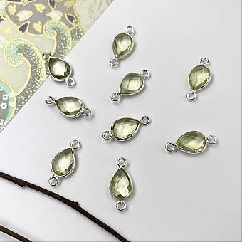 Lemon Quartz Teardrop Bezel Set Sterling Silver .925 - Connectors Pendants Charms
