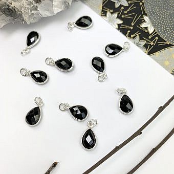 Black Spinel Teardrop Bezel Set Sterling Silver .925 - Pendants Charms