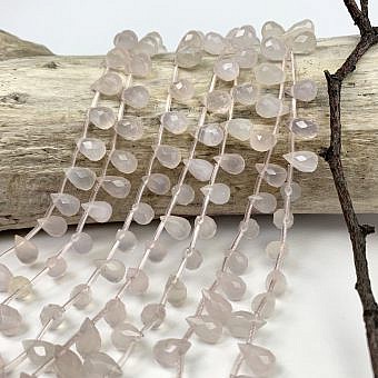 6x9mm Faceted Briolette Pink Chalcedony Beads