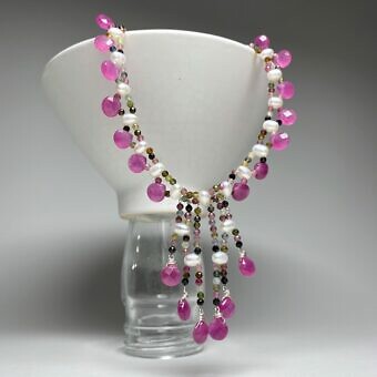 sj01e sq3go pi020 fw10s Fuchsia Jade Drop Beads watermelon tourmaline pearls rice wire sterling silver 925