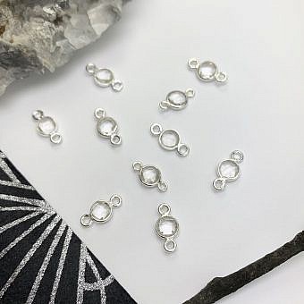 6mm Clear Quartz Round Bezel Set Sterling Silver .925 - Connectors Pendants Charms (April)