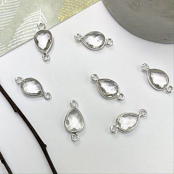 Clear Quartz Teardrop Bezel Set Sterling Silver .925 - Connectors Pendants Charms