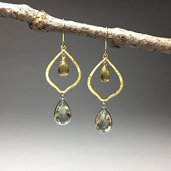 Alternative view of Pummel Half Hammered Moroccan Drop Frame Satin 14kt Gold Vermeille Amoracast - Pendants