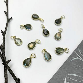 Labradorite Teardrop Bezel Set 22kt Gold Plated Sterling Silver .925 - Pendants Charms