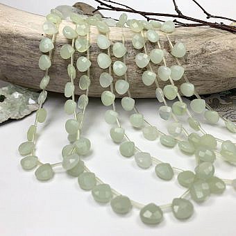 10mm Faceted Sweetheart Drop Serpentine (New Jade) Beads