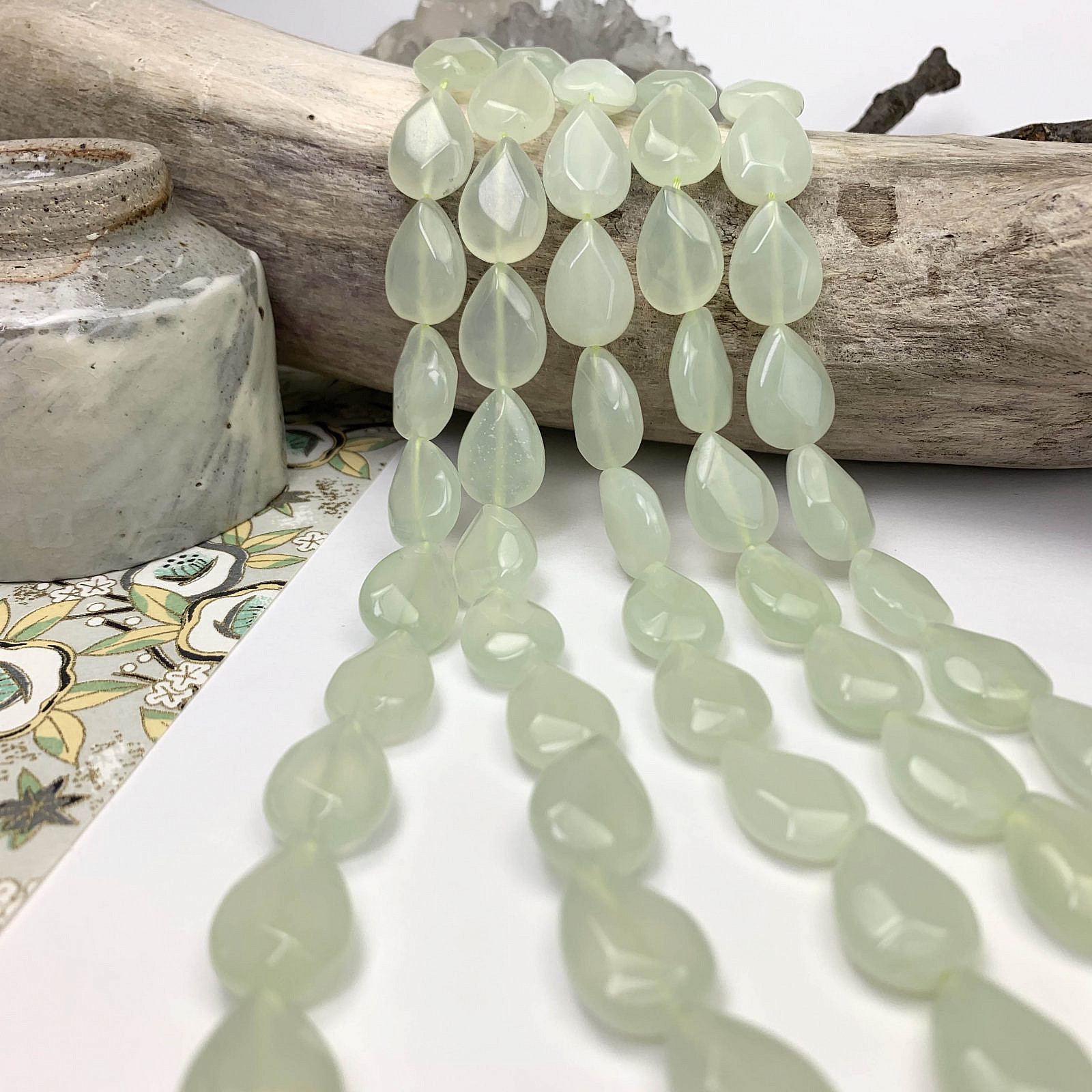 18x13mm Faceted Teardrop Pear Serpentine (New Jade) Beads