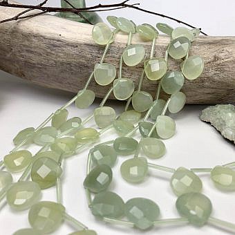 16mm Faceted Sweetheart Drop Serpentine (New Jade) Beads