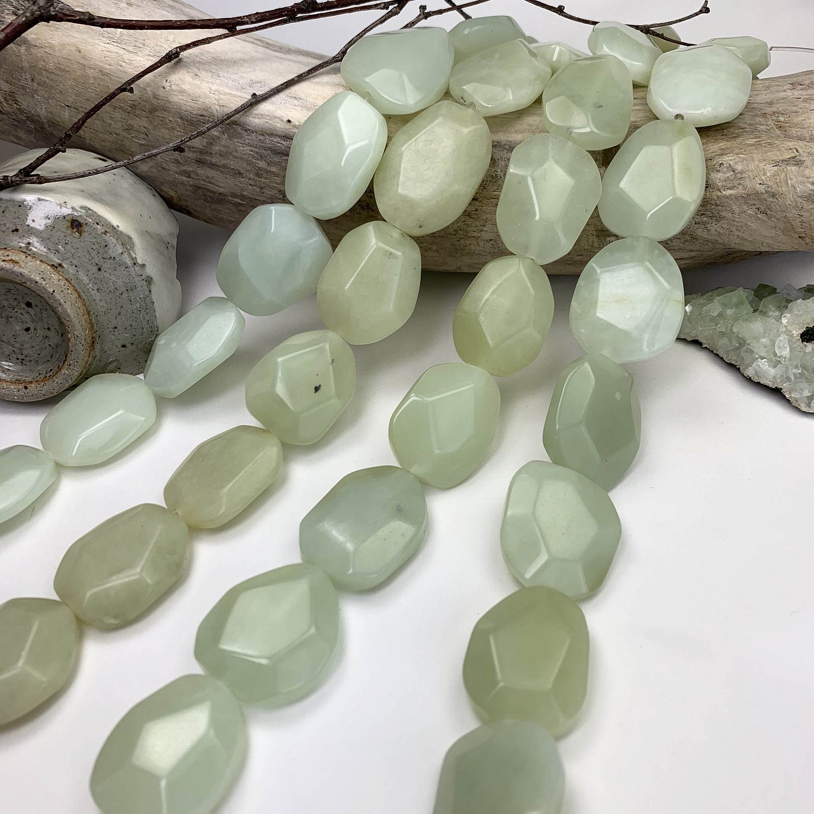30x24mm Faceted Nugget Serpentine (New Jade) Beads