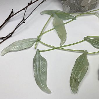 75x24mm Carved Leaf Serpentine (New Jade) Beads