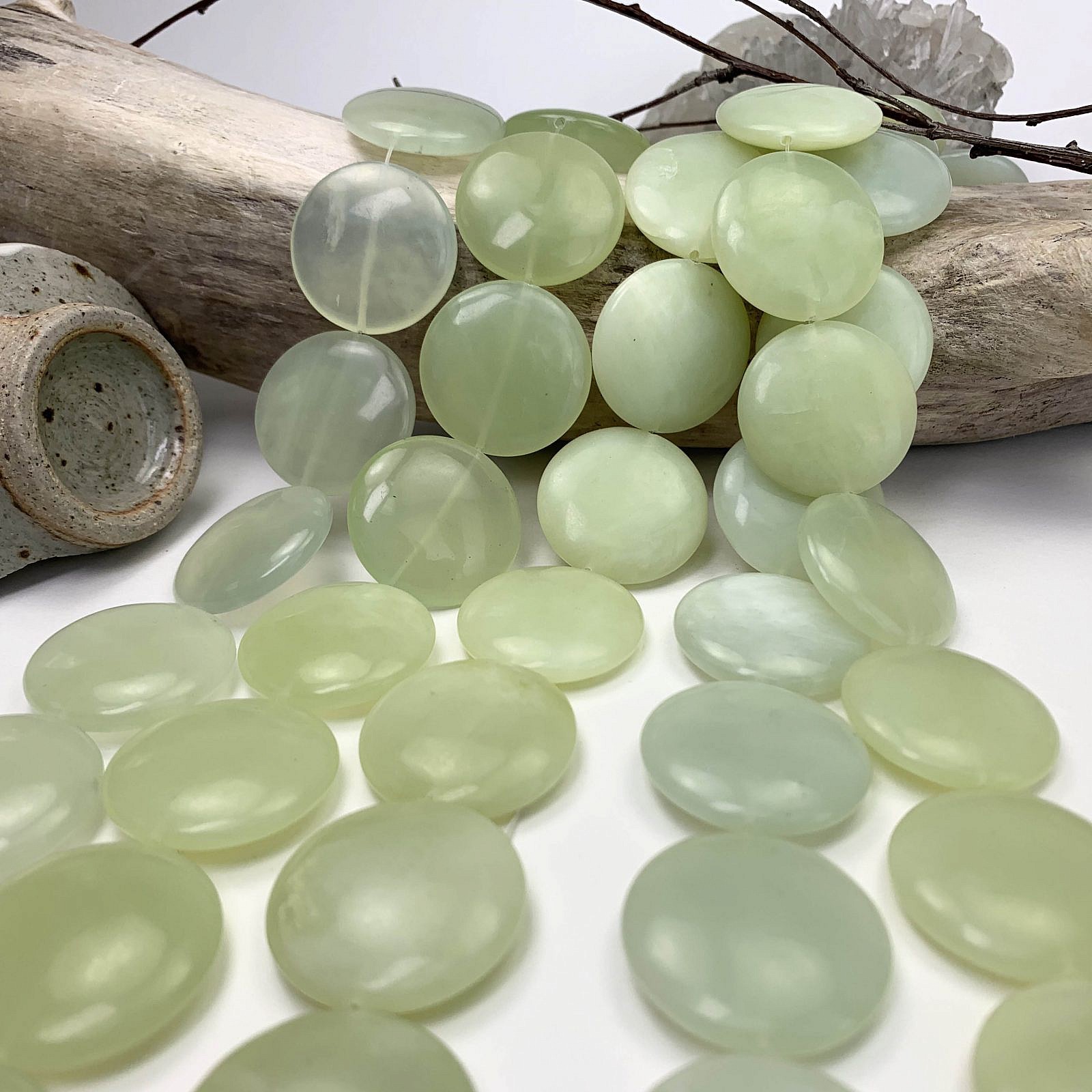 30mm Smooth Round Coin Serpentine (New Jade) Beads