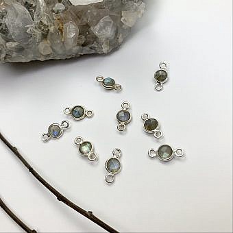 6mm Labradorite Round Bezel Set Sterling Silver .925 - Connectors Pendants Charms