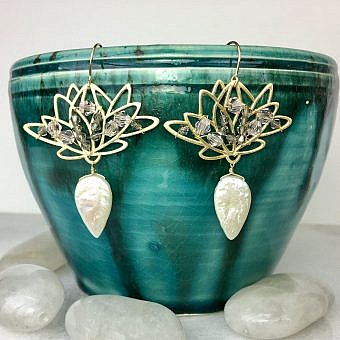 Alternative view of Large Blossomed Lotus Flower Brushed 14kt Gold Vermeille Amoracast - Connectors Pendants