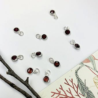 6mm Garnet Round Bezel Set Sterling Silver .925 - Pendants Charms (January)