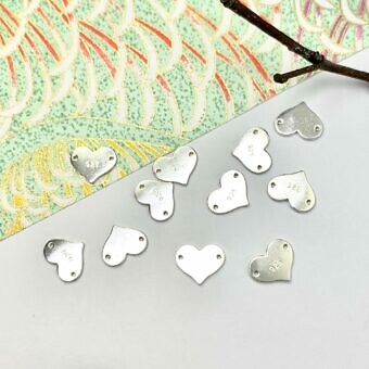 Heart Stamping Disc Blanks with Two Holes Sterling Silver .925 - Connectors Pendants Charms
