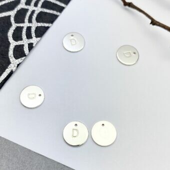Letter D Initials Round Disc Sterling Silver .925 - Pendants Charms