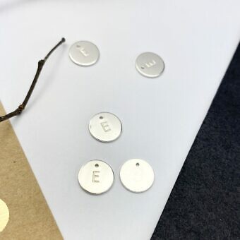 Letter E Initials Round Disc Sterling Silver .925 - Pendants Charms