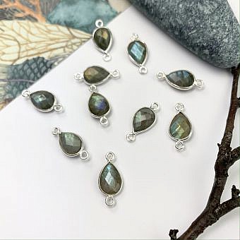 Labradorite Teardrop Bezel Set Sterling Silver .925 - Connectors Pendants Charms
