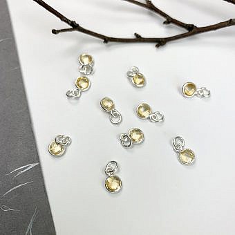 6mm Citrine Round Bezel Set Sterling Silver .925 - Pendants Charms (November)