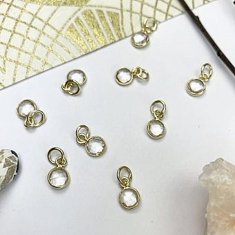 6mm Clear Quartz Round Bezel Set 22kt Gold Plated Sterling Silver .925 - Pendants Charms (April)