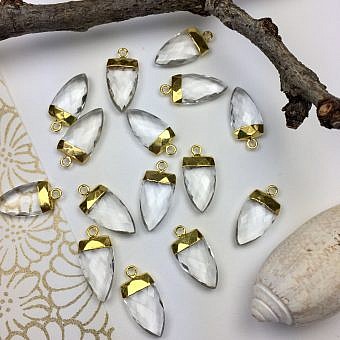 Clear Quartz Faceted Spear 22kt Gold Plated Copper - Pendants (April)