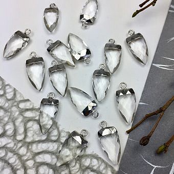 Clear Quartz Faceted Spear Sterling Silver Plated Copper - Pendants (April)