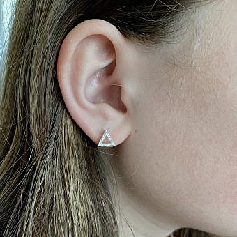 Alternative view of Pave Clear CZ Crystals Pyramid Studs Earrings Sterling Silver .925