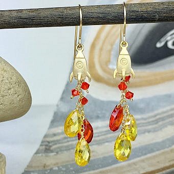 Alternative view of Blast Off! Rocket Ship Satin 14kt Gold Vermeille Amoracast - Pendants Charms