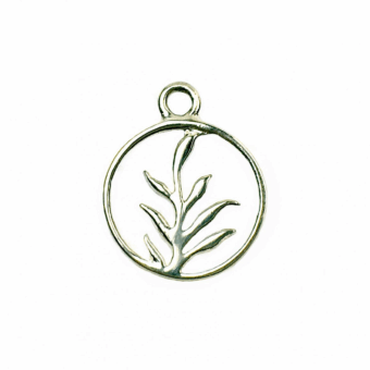 Spring Leaves Leaf Round Circle Frame Sterling Silver .925 Amoracast - Pendants Charms