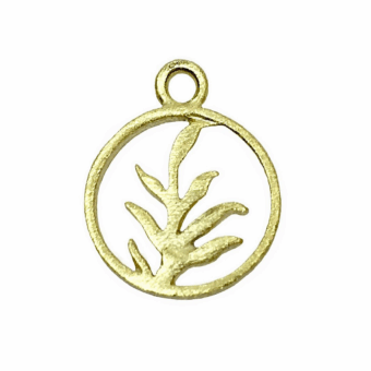 Spring Leaves Leaf Round Circle Frame Brushed 14kt Gold Vermeille Amoracast - Pendants Charms