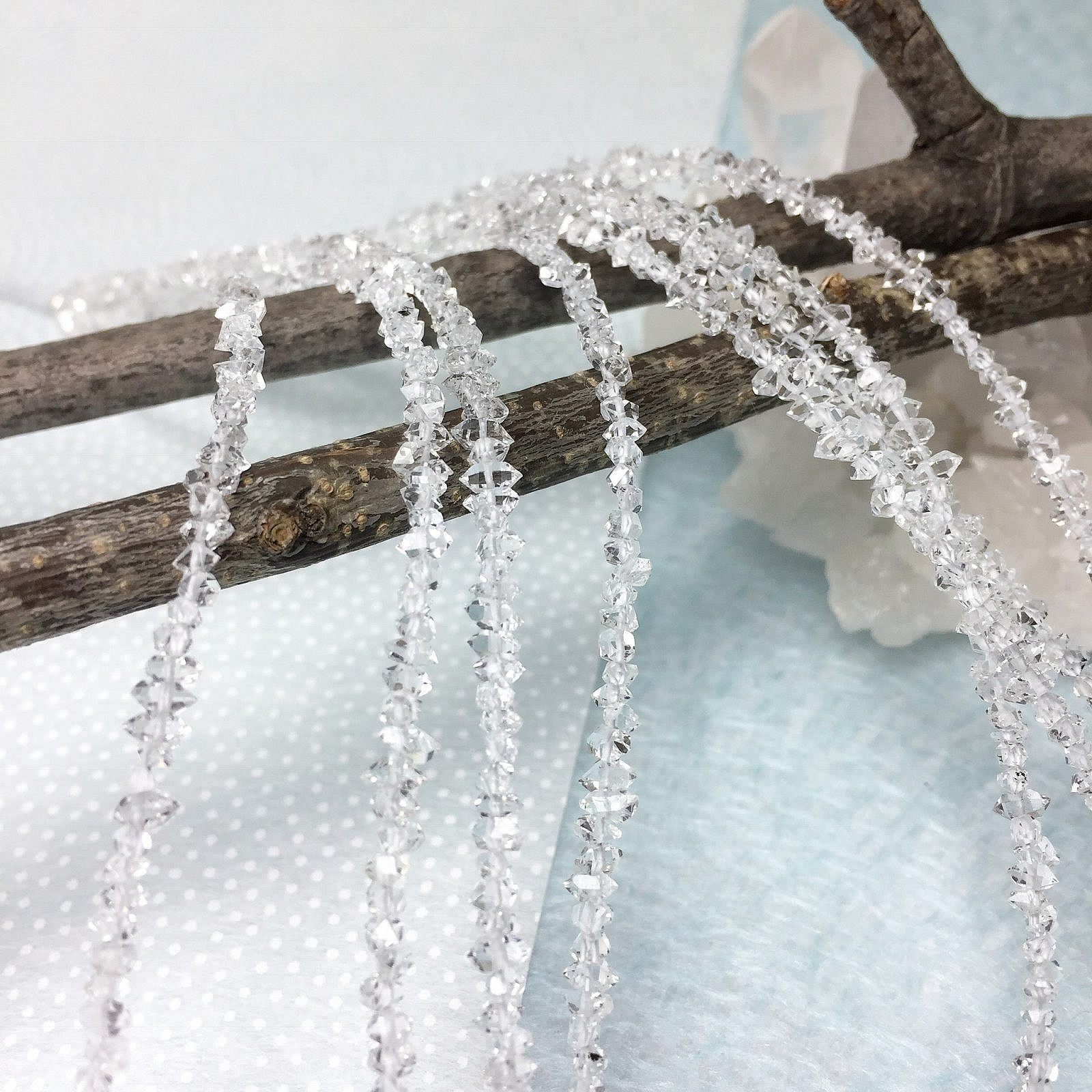 1.5x3.5mm Mini Double Terminated Herkimer Diamonds Clear Quartz Beads (April) - Image 3