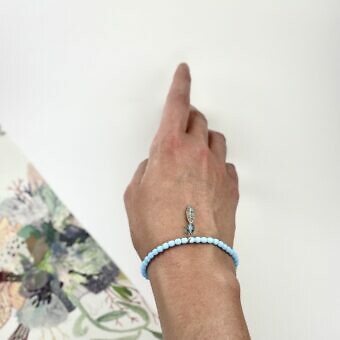 Alternative view of Baby Blue Aquamarine Czech Fire Polish Glass & Sterling Silver .925 Stretchy Elastic Bracelets