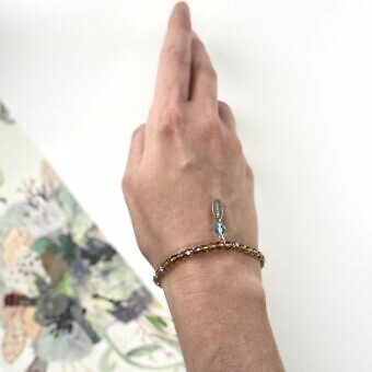Alternative view of AB Smoky Topaz Aquamarine Czech Fire Polish Glass & Sterling Silver .925 Stretchy Elastic Bracelets