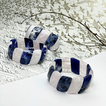 Sodalite and Rose Quartz Rectangle Stone Stretchy Elastic Bracelets